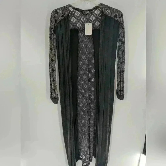 POL open Front Long Sleeve Duster Cardigan Size Small Black/ Gray Lacey - Picture 1 of 11